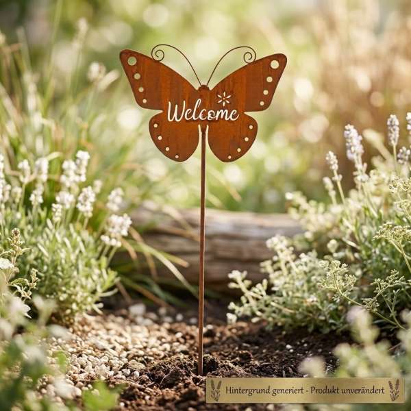 Wundervoller Gartenstecker Schmetterling Welcome